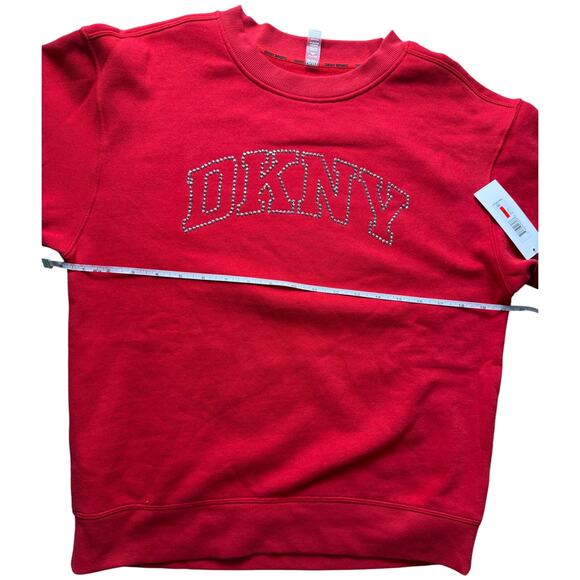 DKNY Women's Varsity Rhinestone-Logo Crewneck Fleece Sweatshirt NWT RED SIZE XS - Picture 9 of 10